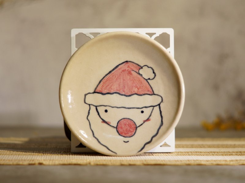 圣诞手绘陶盘,点心盘约Ø 12 cm - 浅碟/小碟子 - 陶 多色