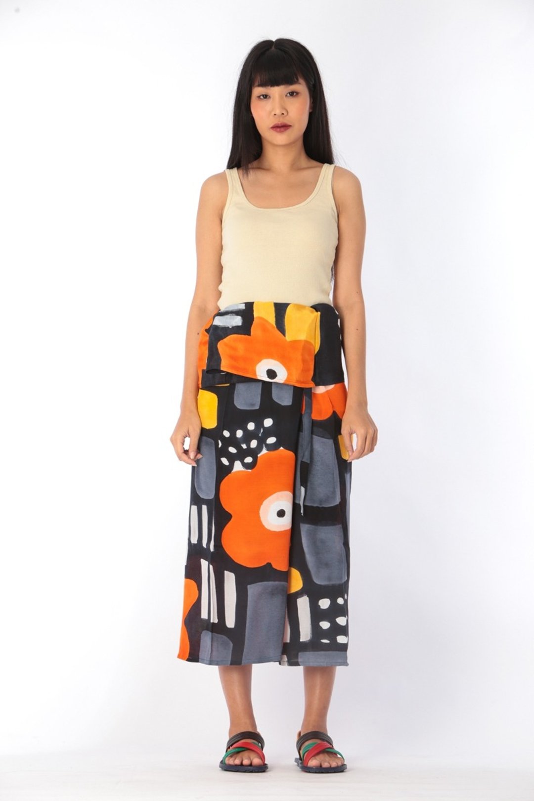 Thai Fisherman Pants Cotton Rayon Hand Paint ( Free Size ) - 女装长裤 - 棉 橘色