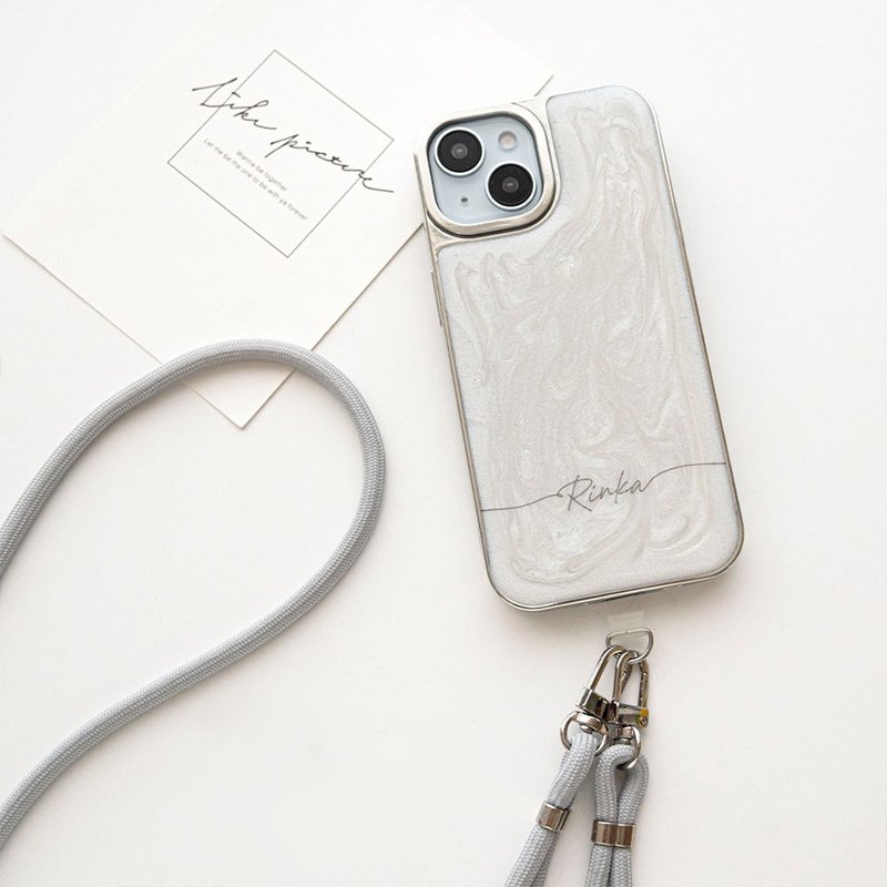 【 大理石 亮粉 背盖 名称雕刻 】 手机挂绳 手机壳 金属银 附零件 JZ01U - 手机壳/手机套 - 树脂 白色