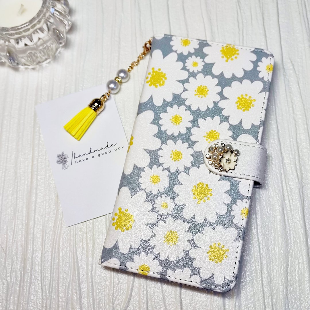 北欧花柄 手机壳 手帐型 iPhone 12 iPhone XR iPhone 11 Xperia 10 IV Galaxy S23 Android - 手机壳/手机套 - 人造皮革 黄色