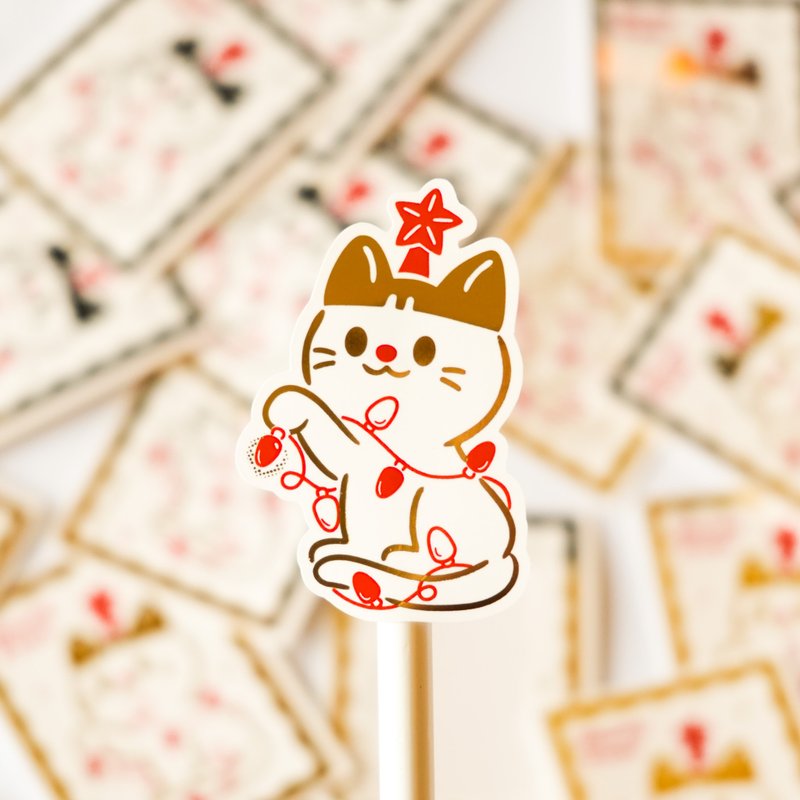 豆豆喵喵圣诞烫金贴纸 - 贴纸 - 纸 白色