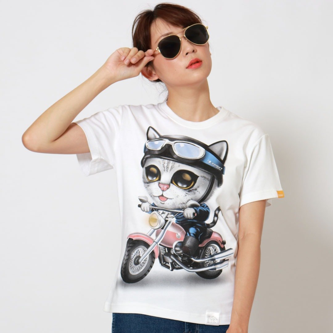 Cat Rider / 哈雷猫 / 标定版 - 女装 T 恤 - 棉．麻 