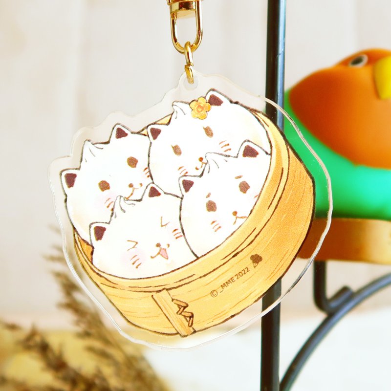 【小笼猫咪挤蒸笼】压克力。双面。钥匙圈。小礼物 - 钥匙链/钥匙包 - 压克力 