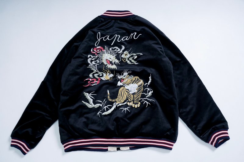 照旧古着 HOUSTON JAPAN - 丝绒刺绣夹克 (经典龙虎) 黑色 - 男装外套 - 棉．麻 黑色