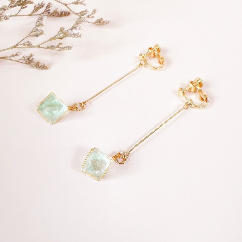 独自闪耀 绿萤石 Fluorite  垂坠式 耳环 天然石 水晶耳环 - 耳环/耳夹 - 水晶 绿色