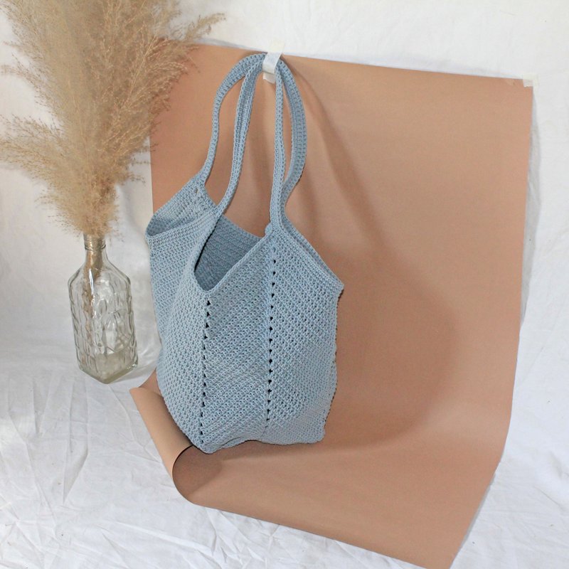 Grayish Blue Tote bag ,Market bag ,Crochet bag ,Shopping bag - 侧背包/斜挎包 - 其他材质 灰色