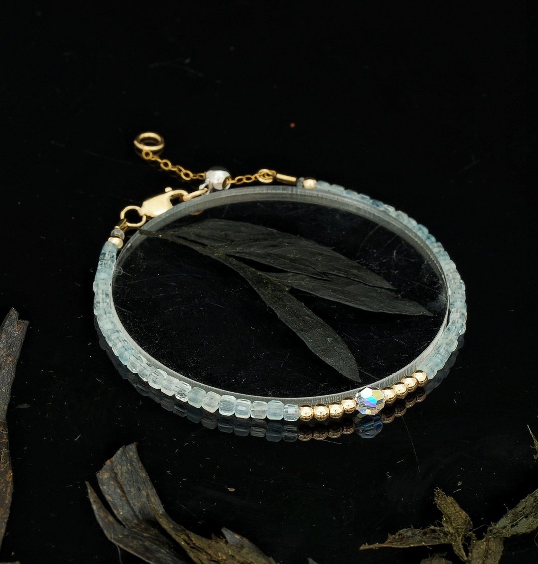 日本 Cenfill 钢丝 2.5mm 海蓝宝 14KGF Swarovski 水晶手链 - 手链/手环 - 宝石 