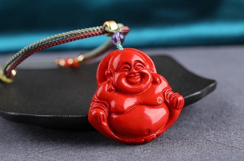 天然原矿朱砂精品红砂佛公 弥勒佛吊坠 朱砂含量高达95%以上 - 项链 - 宝石 