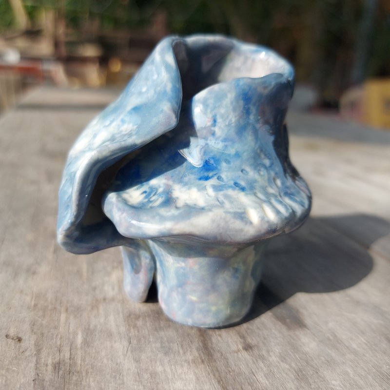 不规则粉彩小花器 笔座 牙刷座 - 花瓶/陶器 - 陶 蓝色