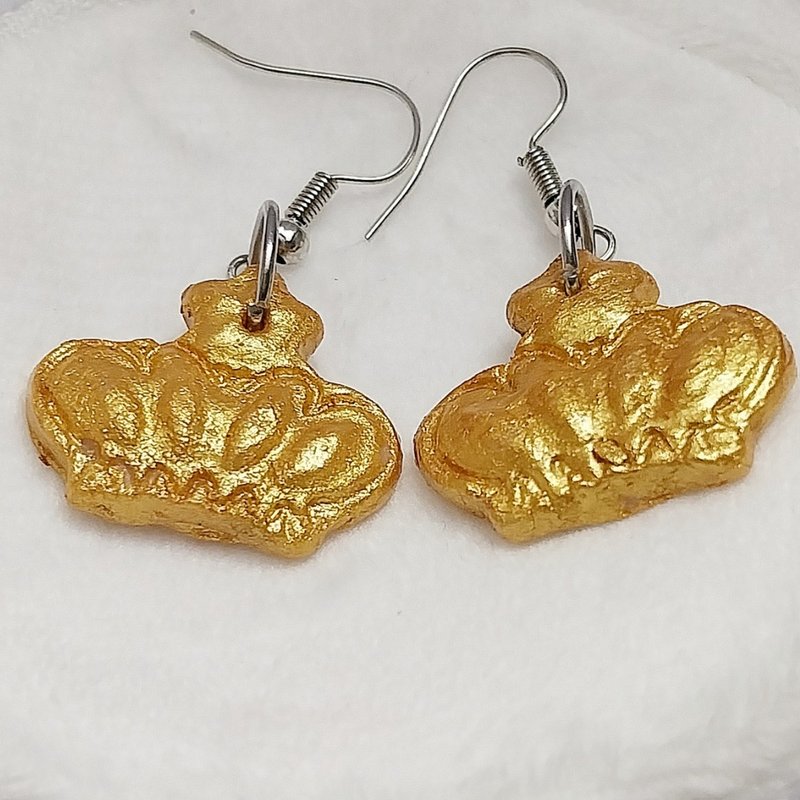 耳环，皇冠耳环，金，手工制作 - 耳环/耳夹 - 粘土 金色