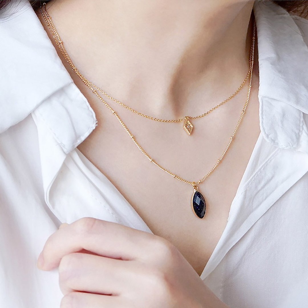 事业 x 蓝金沙 锆石 手作饰品 18K金【莉莉安】双层项链 - 项链 - 宝石 