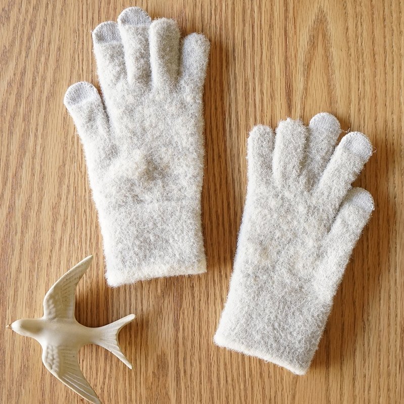 智慧手机兼容手套 fluffy gloves birds grey - 手套 - 压克力 灰色