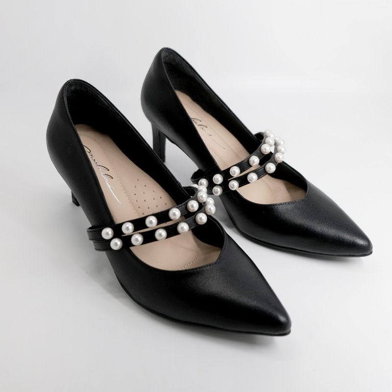 牛皮-赫本小珍珠跟鞋-经典黑 。MIT - 高跟鞋 - 真皮 黑色