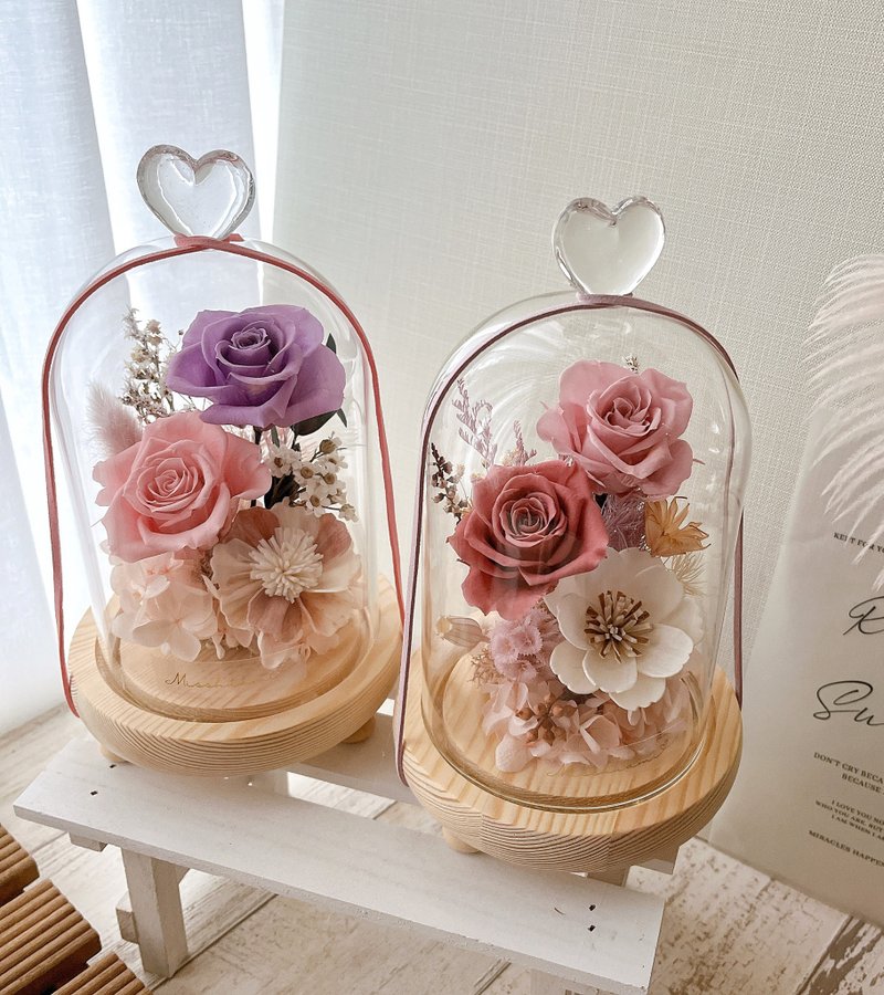 Miss。花谜 玫瑰 小夜灯 爱心玻璃罩 玻璃盅 永生花 干燥花 - 干燥花/捧花 - 植物．花 多色