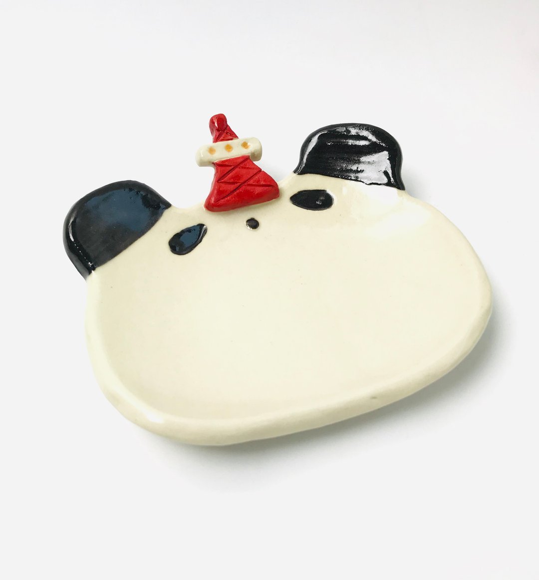 Panda and tower  small plate - 浅碟/小碟子 - 陶 白色