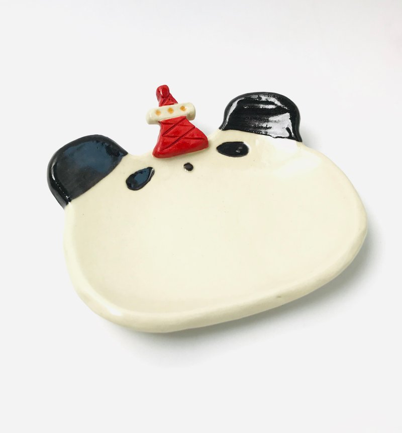 Panda and tower  small plate - 浅碟/小碟子 - 陶 白色
