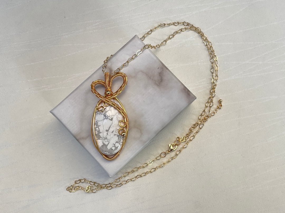 220931 wire wrapping 白松石 铜线 绕线 吊堕 - 项链 - 铜/黄铜 白色
