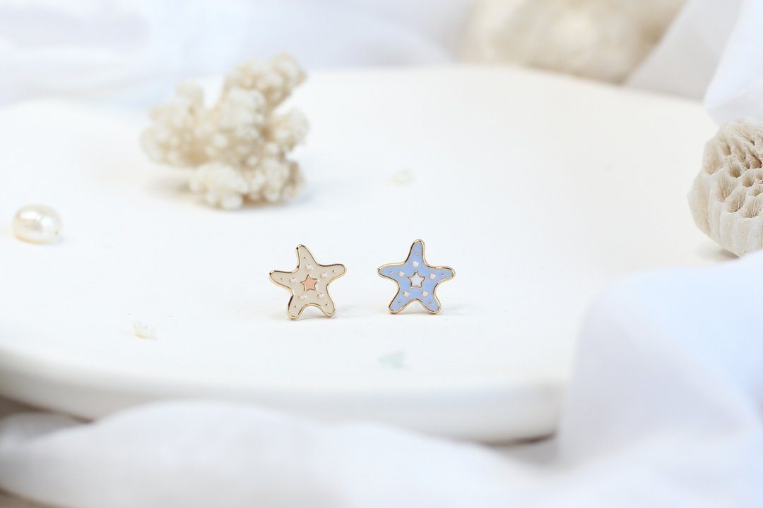 海星 Starfish 海洋生物 夹式耳环 手工饰品 生日礼物 纸盒包装 - 耳环/耳夹 - 珐琅 多色