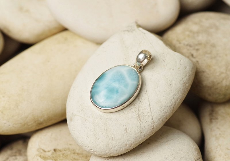 Larimar Pendant Top - Gemstone Pendant Necklace | Natural Larimar - 项链 - 纯银 蓝色