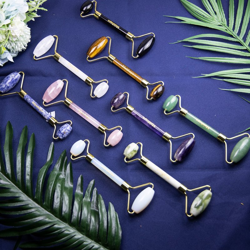 天然水晶玉石美容滚轮按摩棒+刮痧板/眼脸部穴道按摩器/瘦脸神器 - 脸部按摩/清洁工具 - 水晶 