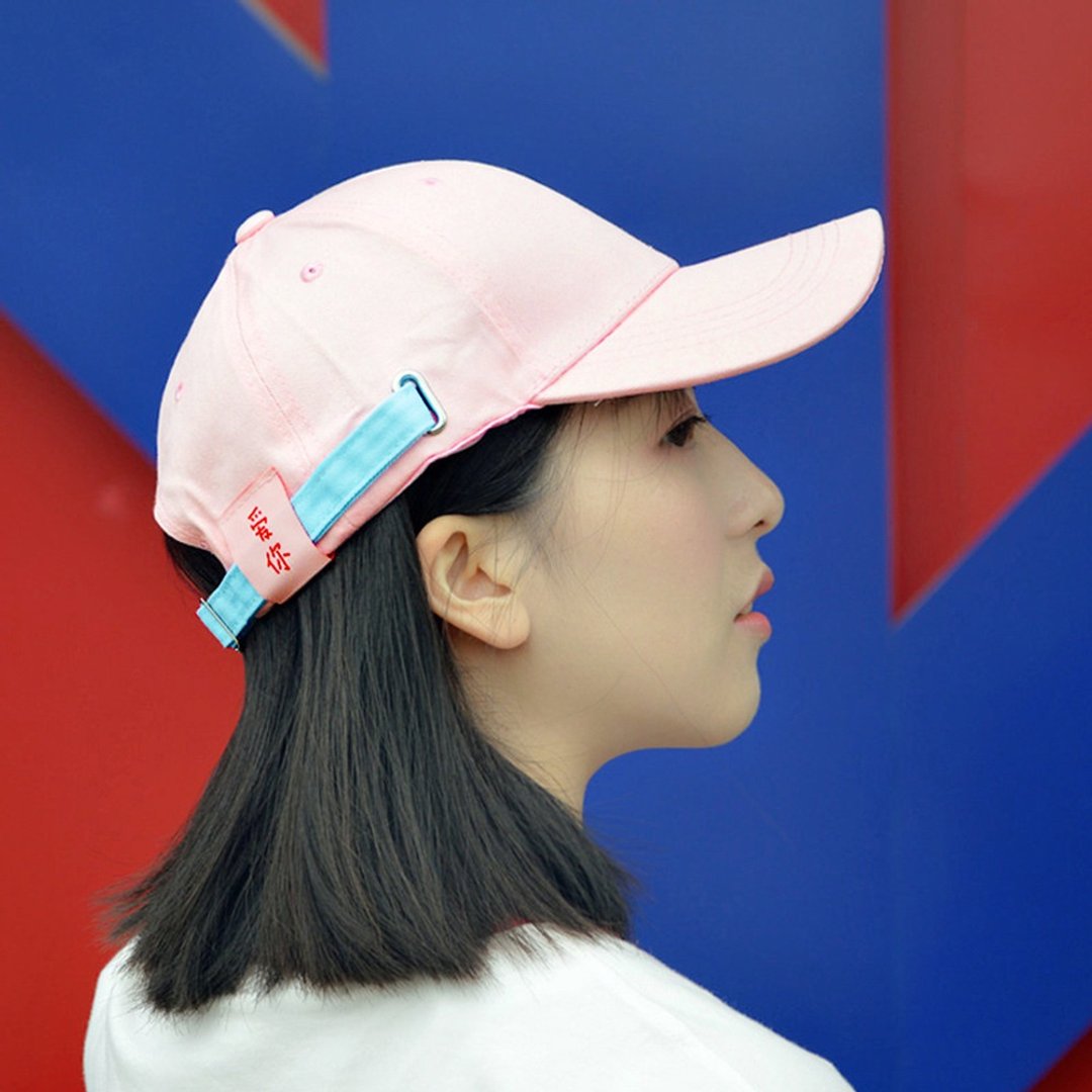 可爱少女心纯棉帽子 休闲撞色棒球帽 遮阳鸭舌帽 - 帽子 - 棉 粉红色