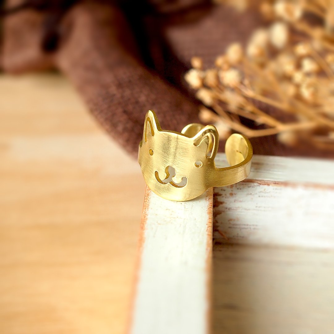 Cat face ring (adjustable free size) - 戒指 - 铜/黄铜 金色