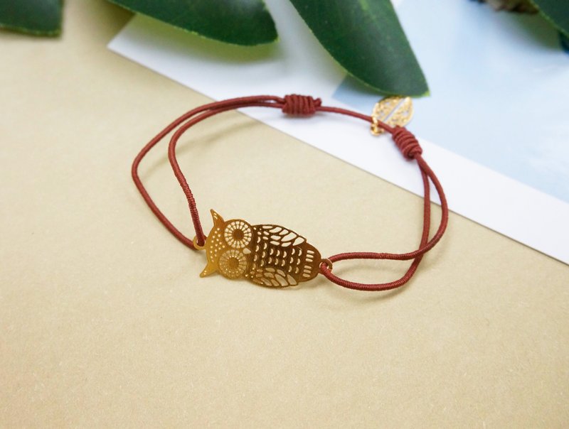 Edith & Jaz • 猫头鹰手绳 (棕色绳) - 手链/手环 - 其他金属 咖啡色