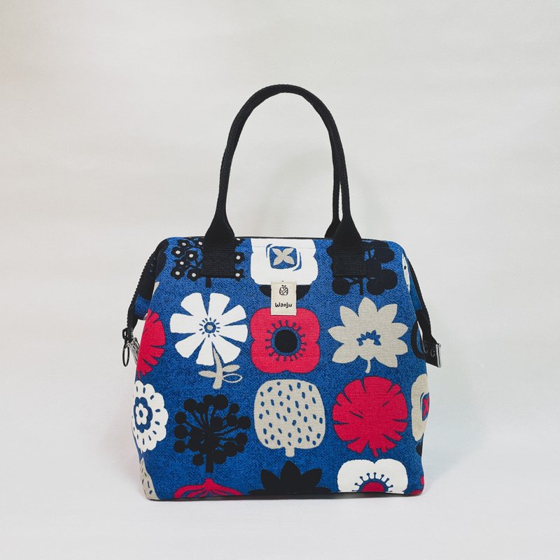 保温便当袋 25x15cm / 医生口金手提袋 / 韩系大花 - 手提包/手提袋 - 棉．麻 蓝色