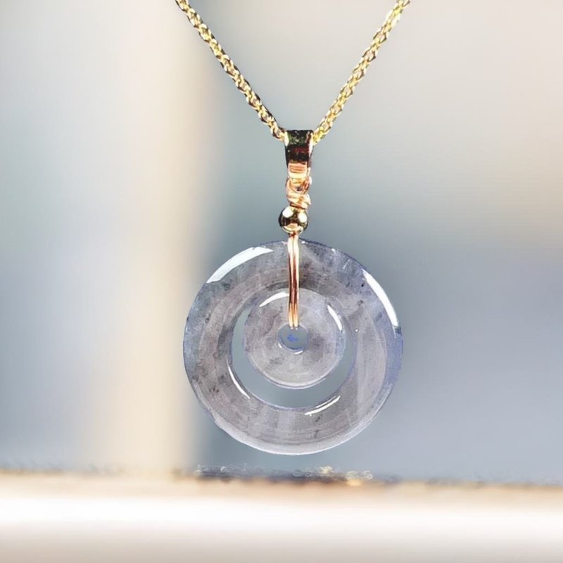 【愿·平安】冰乌鸡母子平安扣吊饰14K包金 | 天然缅甸A货 | 送礼 - 项链 - 玉石 透明