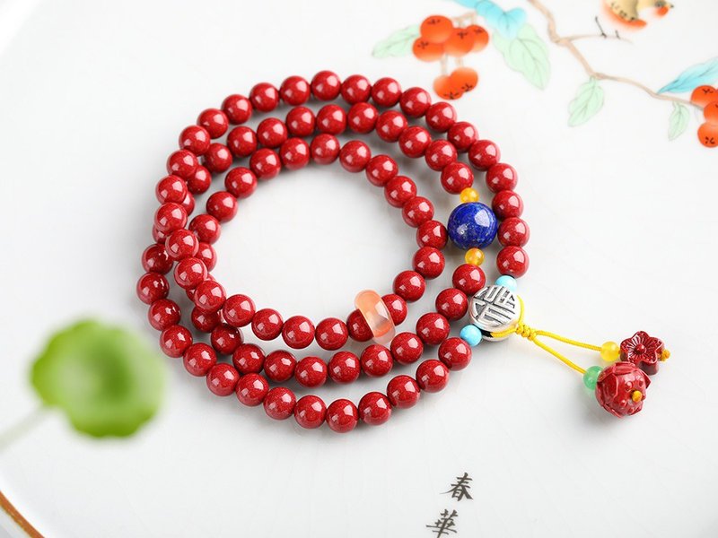 天然原矿朱砂紫金砂手链 朱砂量95%以上 活血美容 化太岁 保平安 - 手链/手环 - 宝石 