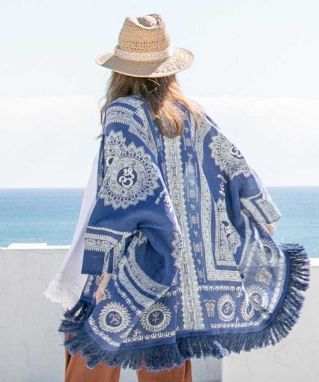 Unisex Ethnic Print Fringe KIMONO Cardigan - 男装外套 - 其他材质 