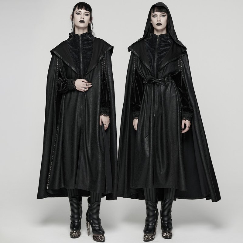 爱流西斯巫师裂纹皮连帽斗篷 / 附腰带 - 女装休闲/机能外套 - 其他材质 黑色