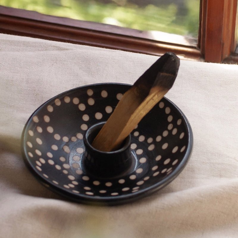 陶瓷秘鲁圣木座 - 点点圈圈 - 蜡烛/烛台 - 陶 黑色