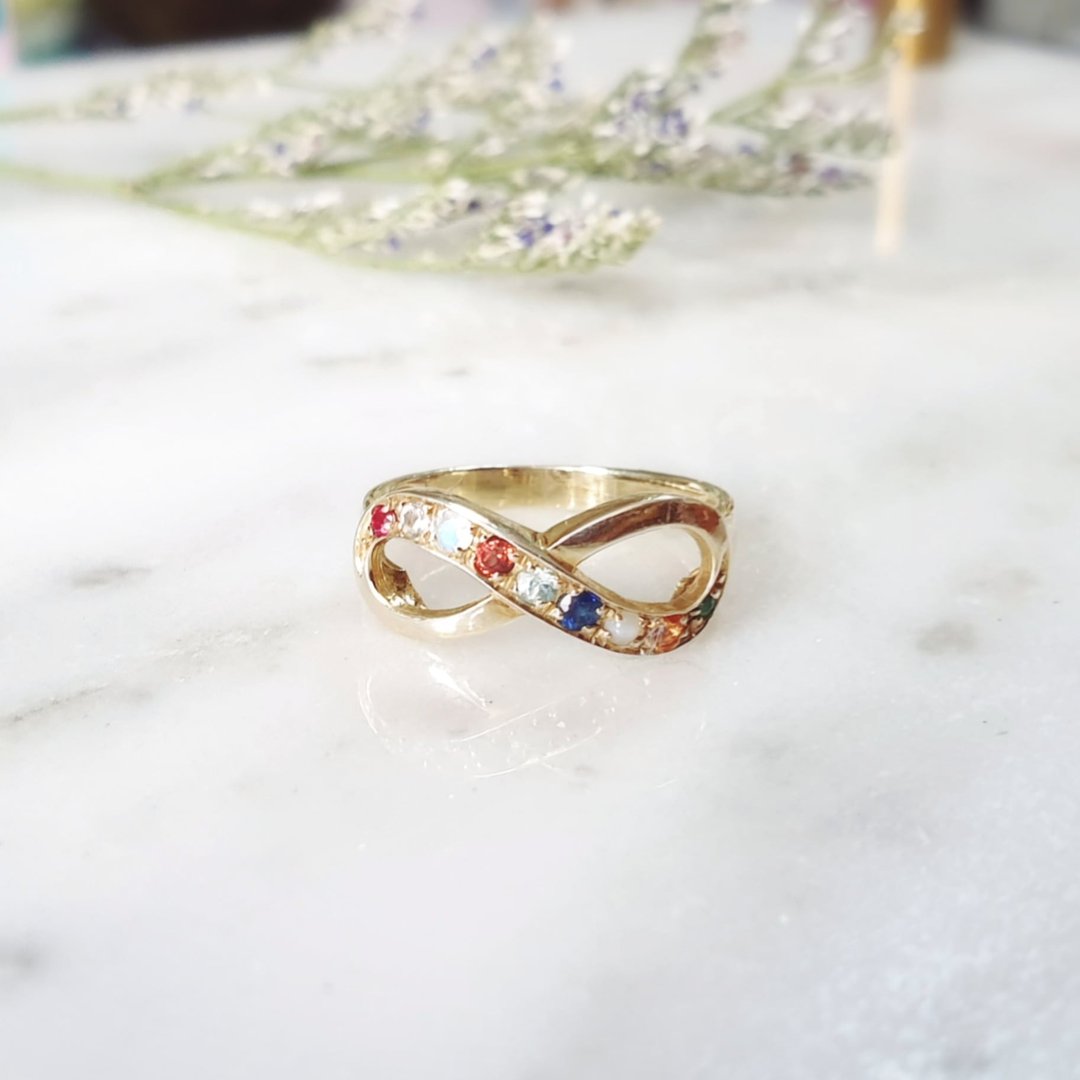 Lucky nine gems ring in 925 silver with gold plated all natural gemstone - 戒指 - 宝石 多色