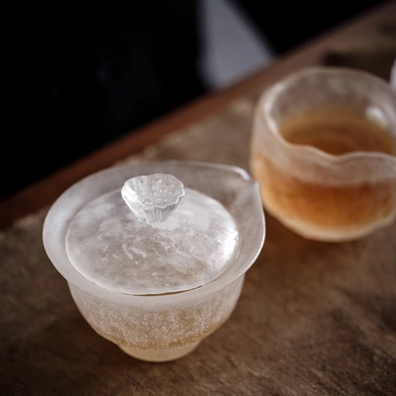 闻说|古法琉璃盖碗 冰块剔透感 莲蓬造型茶碗 手工琉璃冰冻烧 - 茶具/茶杯 - 琉璃 