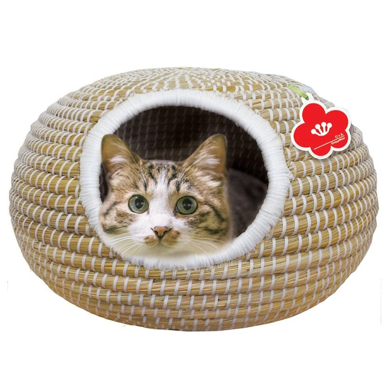【日本CattyMan】猫用编织圆顶睡窝 (小红花标签) - 床垫/笼子 - 其他材质 