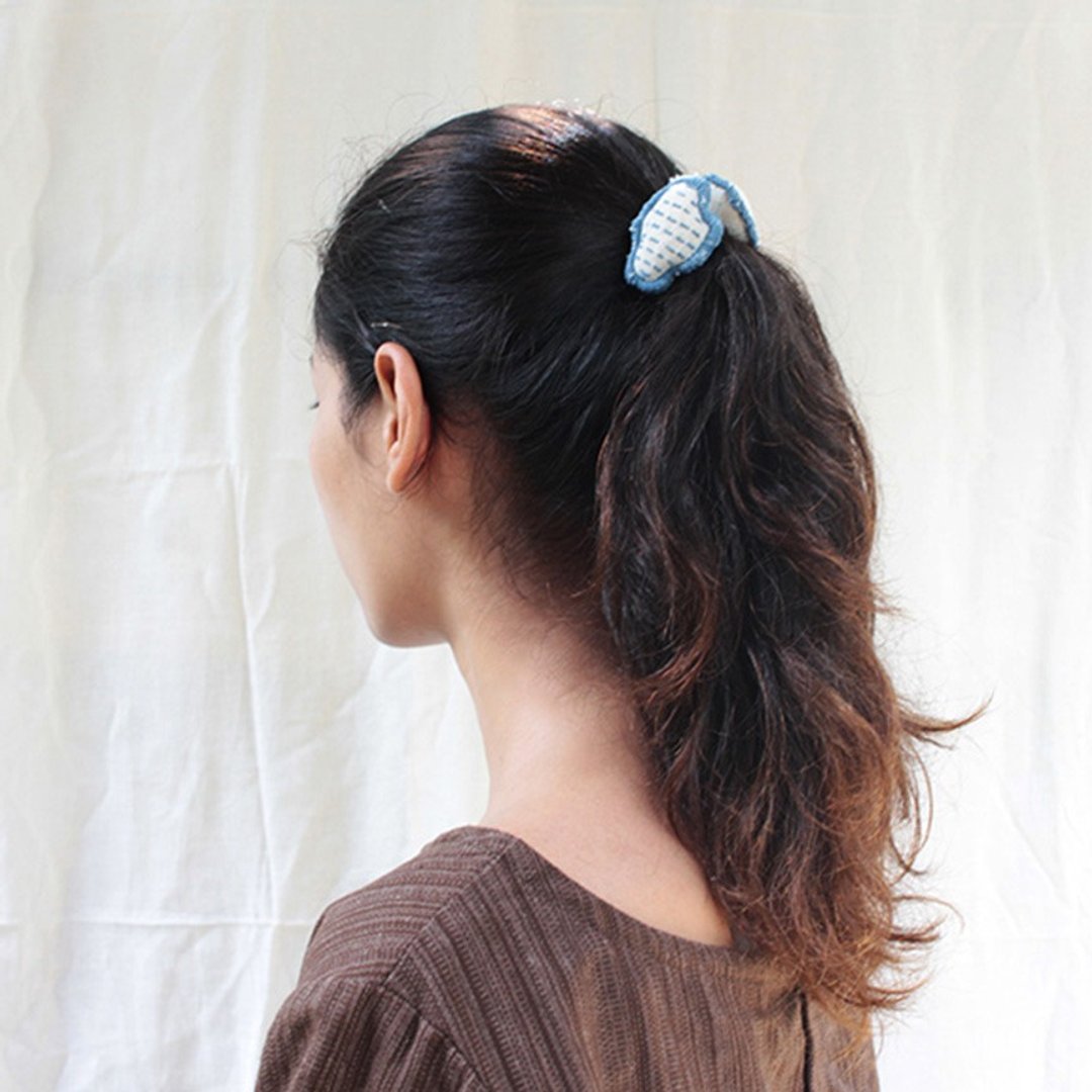 linnil: Double Cloud hair band / hand stitch / elastic - 发饰 - 棉 蓝色
