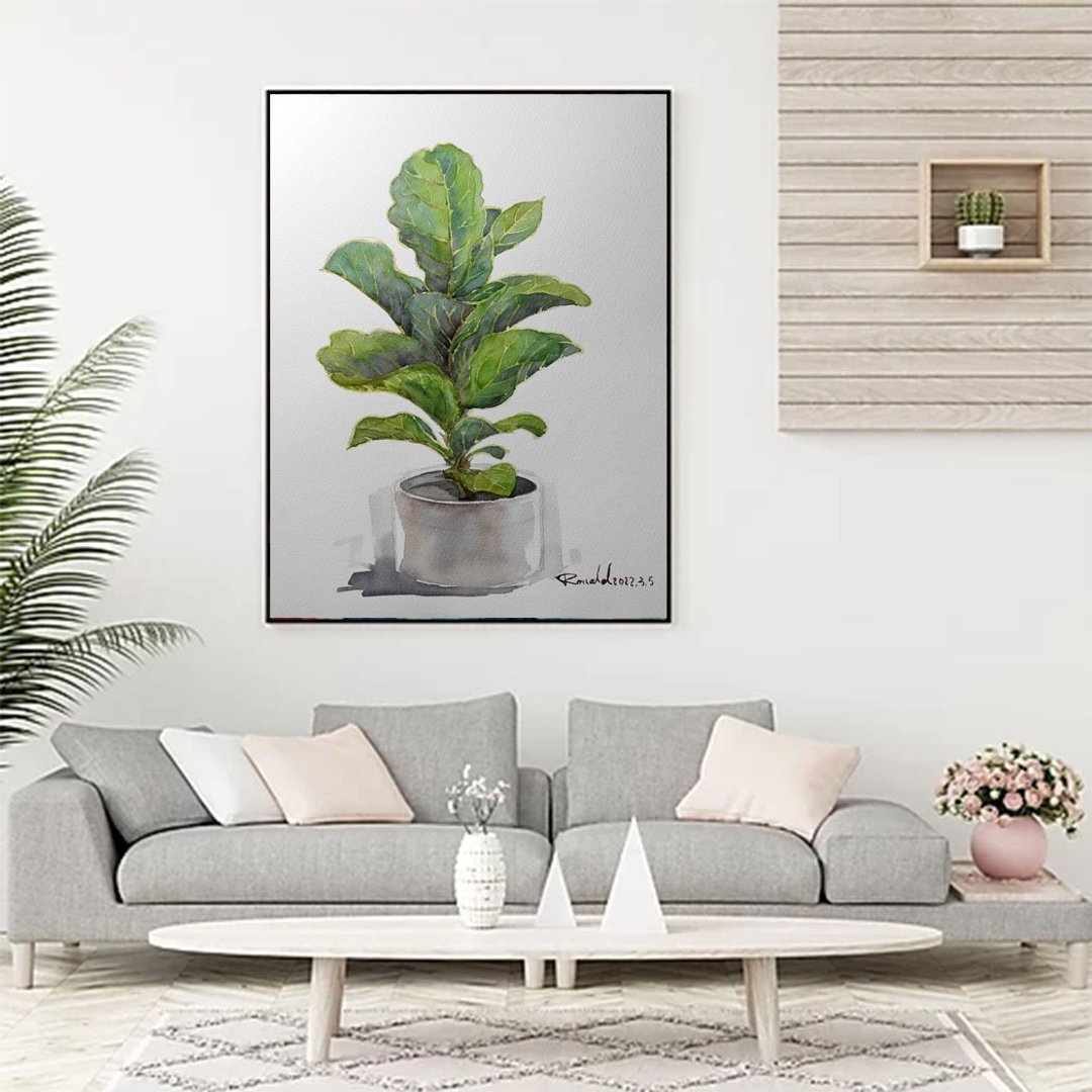 手绘(水彩)原画(琴叶榕01)北欧植物风格/居家办公室/壁画/礼物 - 海报/装饰画/版画 - 纸 绿色