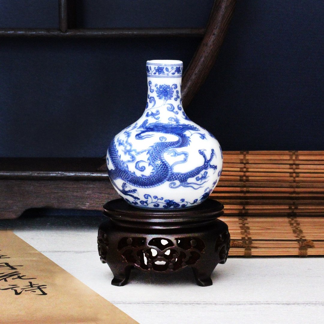 国宝蓝-迷你瓷器-故宫迷你龙纹天球瓶 - 摆饰 - 陶 蓝色