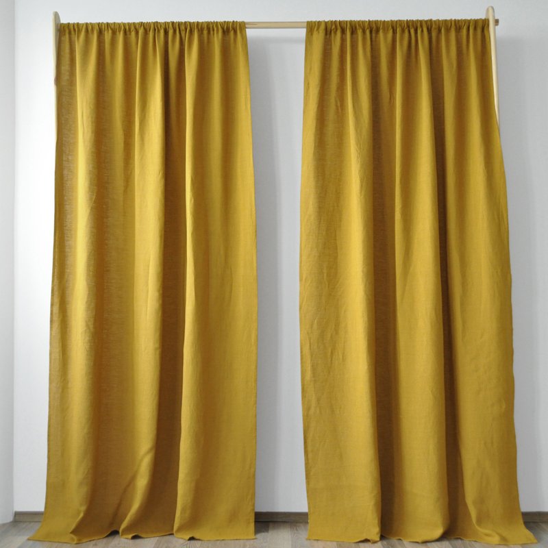 Mustard regular and blackout linen curtains / Custom curtains / 2 panels - 门帘/门牌 - 亚麻 黄色