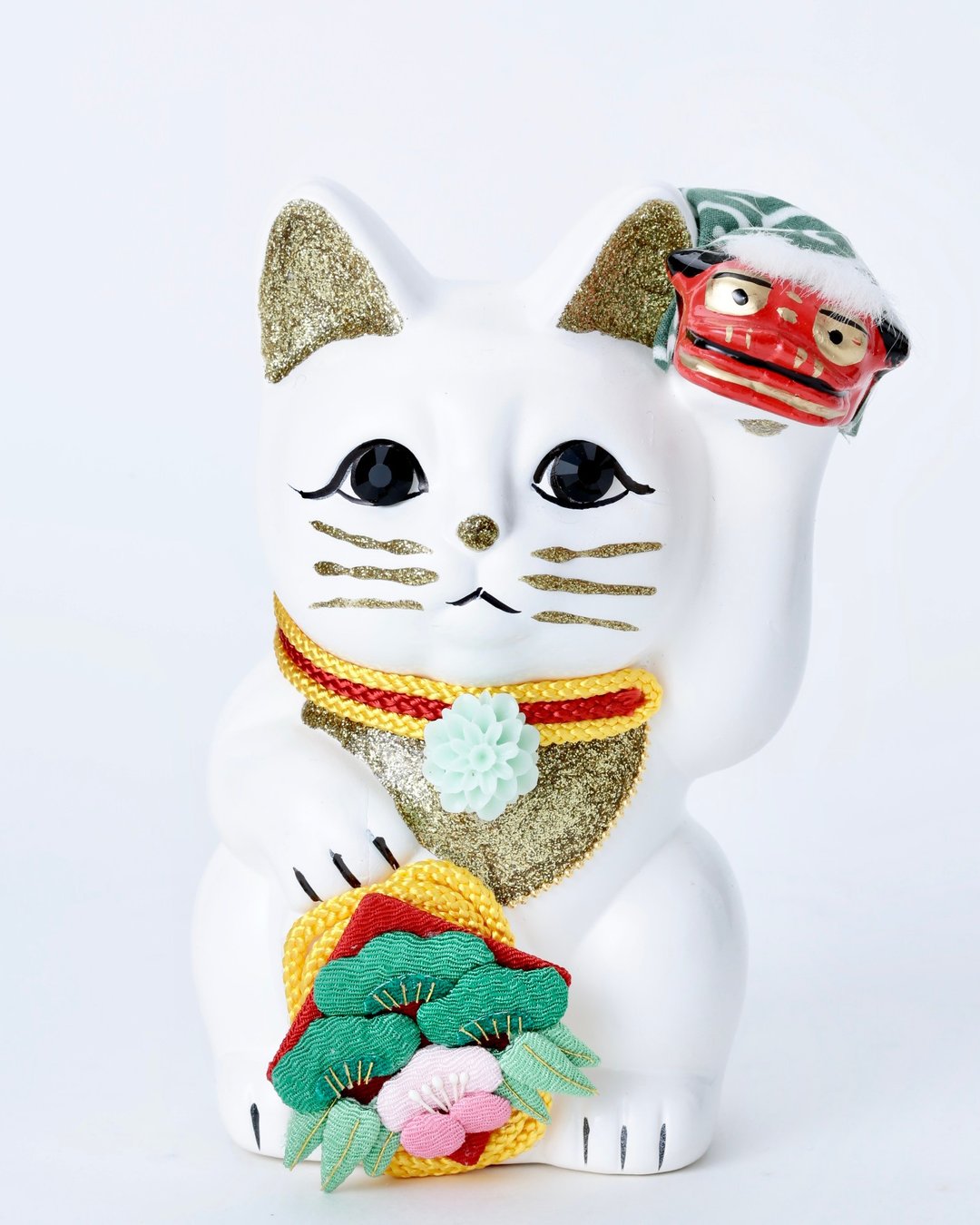 Lion dance rim lucky cat - 摆饰 - 陶 白色