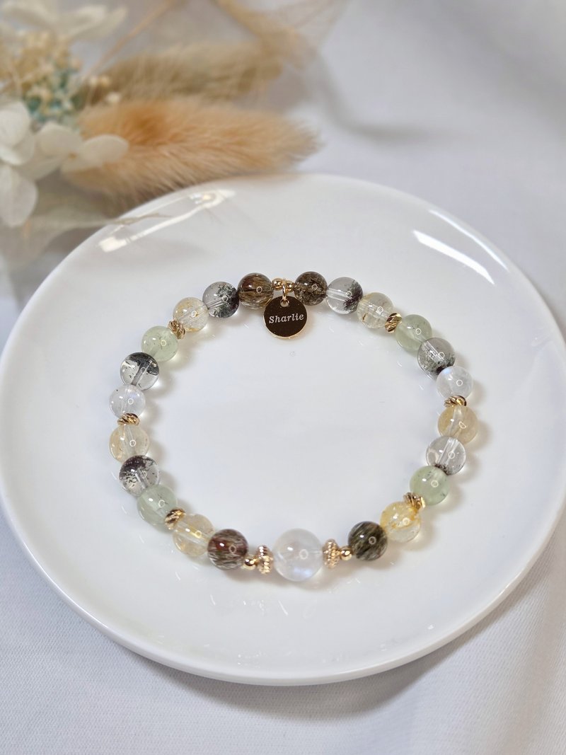 【心里有光】月光石 绿碧发 桂花托帕 葡萄石 绿幽灵水晶手链 - 手链/手环 - 宝石 绿色