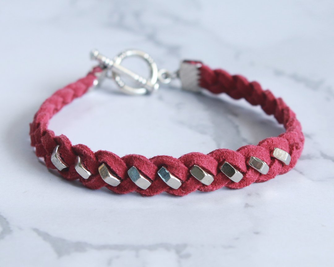 Red Unisex Friendship Bracelet, Hexagon Geometric Jewelry Gift for Friends - 手链/手环 - 人造皮革 红色