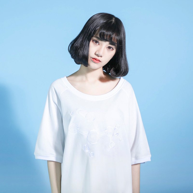 Molecular 分子刺绣宽松卫衣_6SF006_白 - 女装上衣 - 棉．麻 白色