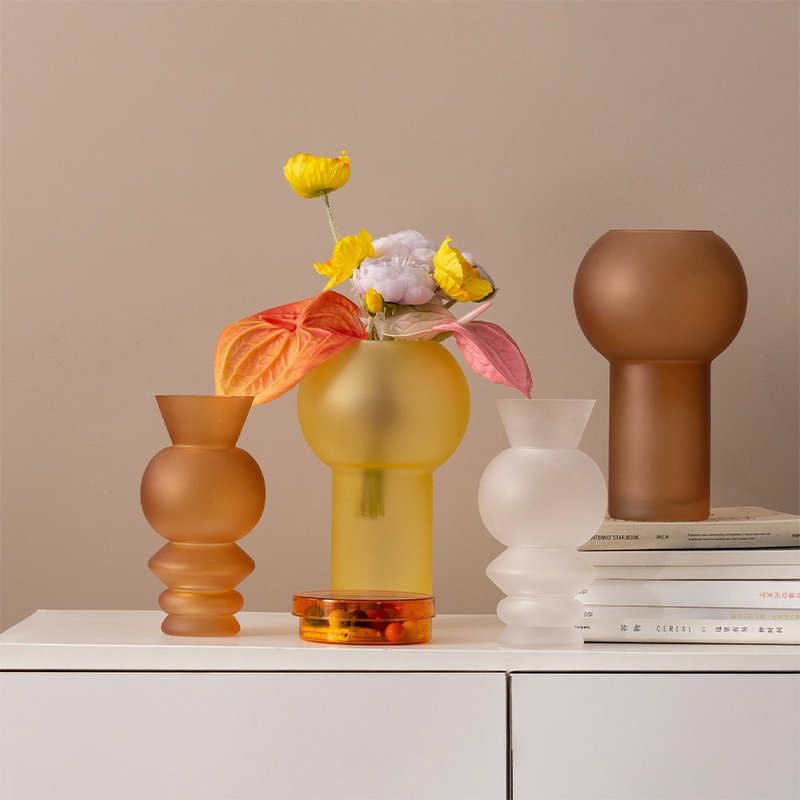 彩色霧面玻璃花瓶 花器 筆筒 插花擺件 乾花花藝居家飾品 禮物 - 花瓶/陶器 - 玻璃 
