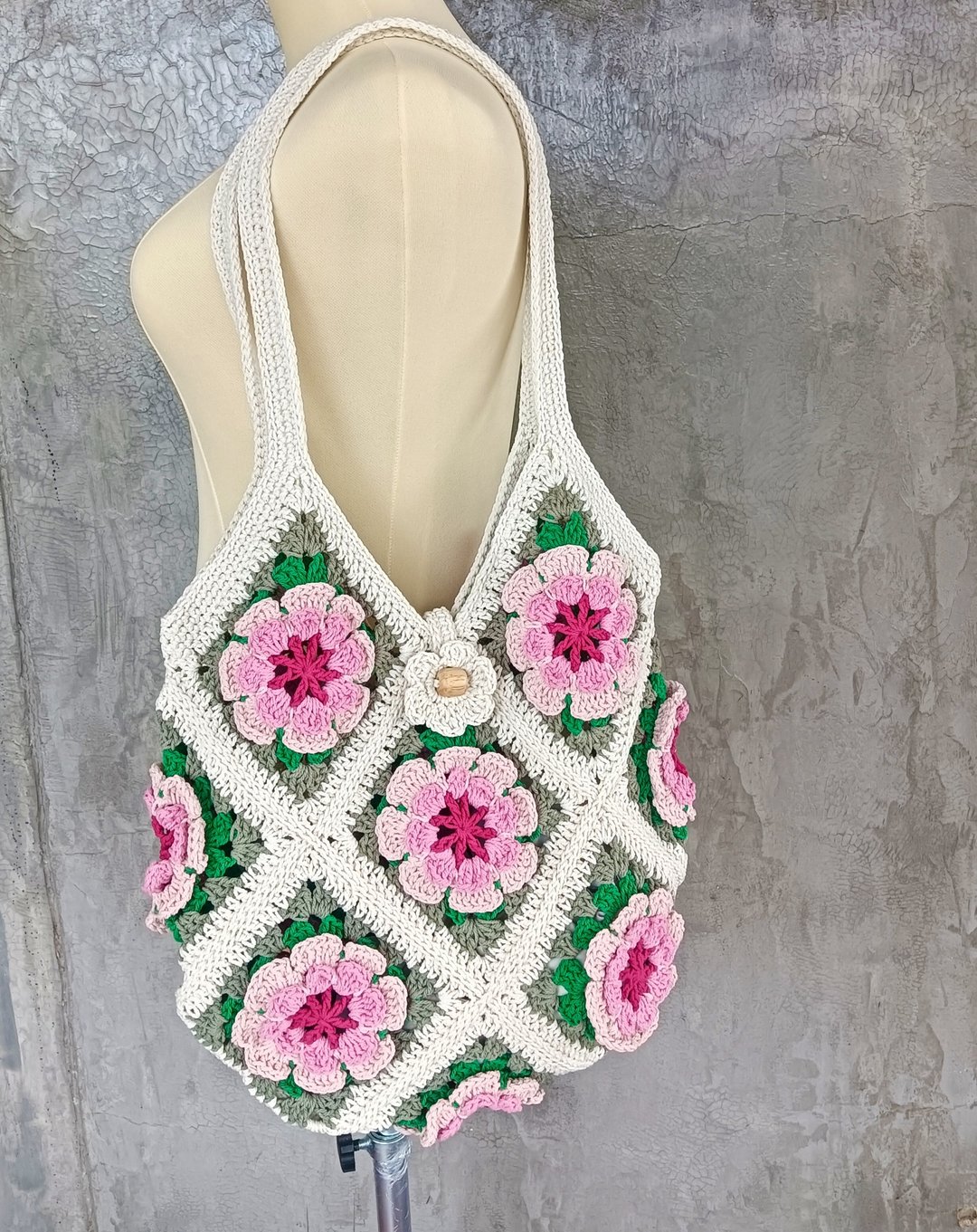 Granny Square 花朵钩针包 - 手提包/手提袋 - 棉 