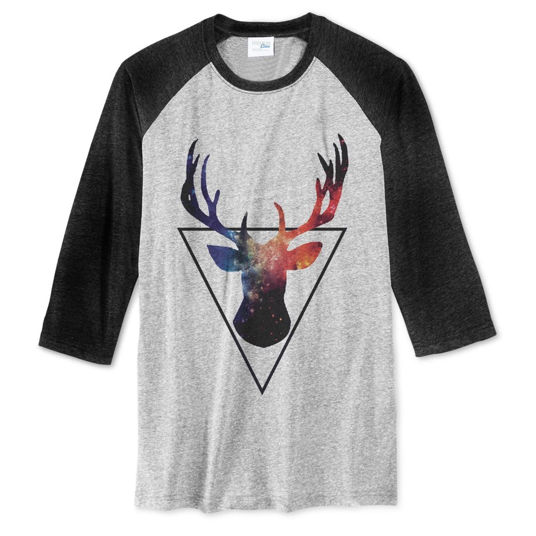 Triangle Deer【现货】中性七分袖T恤 2色 三角形 鹿 胡须 动物 银河 太空 文青 艺术 - 男装上衣/T 恤 - 棉 多色