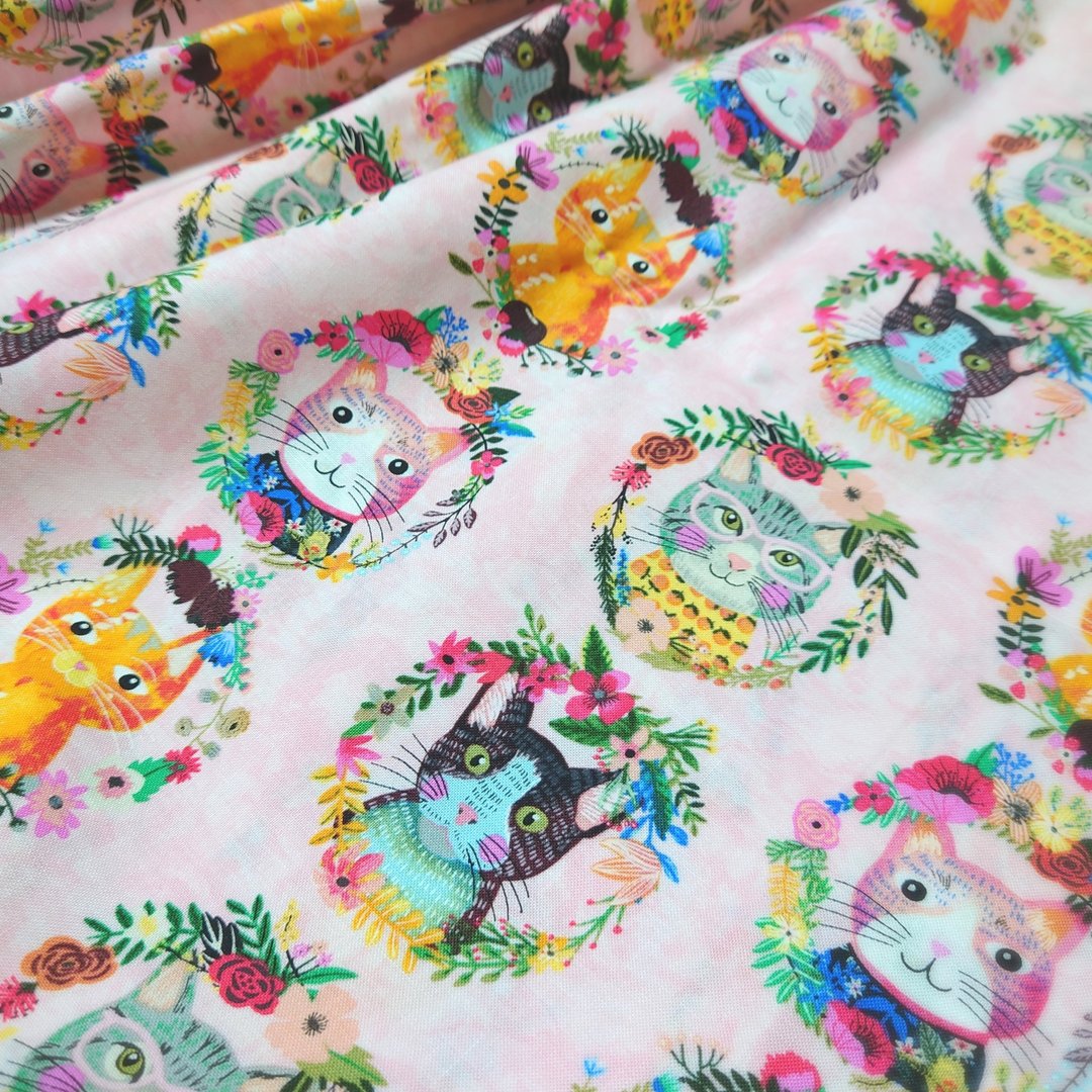 【订制商品】Flowers Cat skirt 粉色 / 均码 / 美国布料 / 猫咪 日本制造 - 裙子 - 棉．麻 粉红色