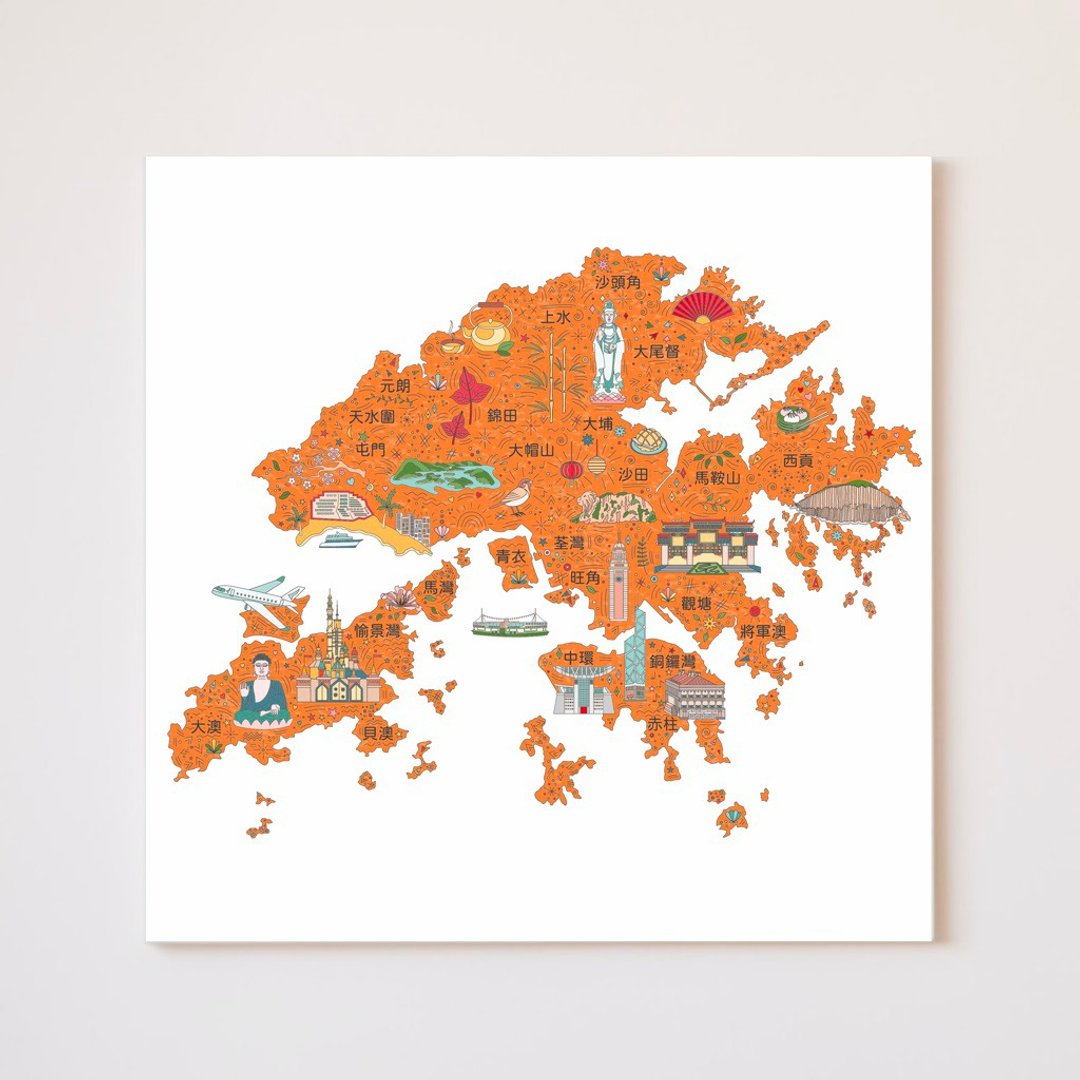 香港景点木框油画 - 橙色 (中/英) - 海报/装饰画/版画 - 其他材质 橘色
