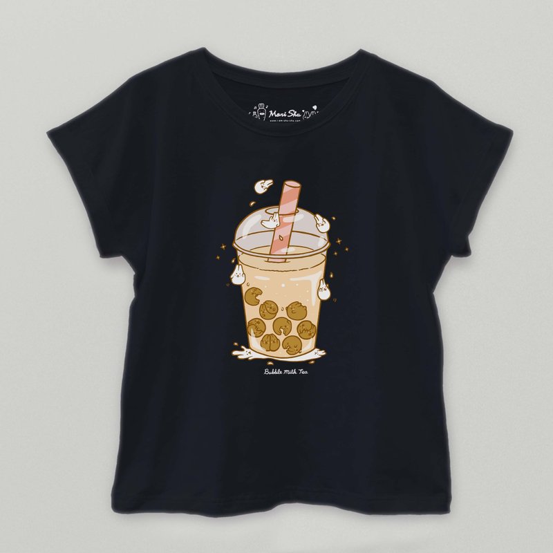 麻糬兔珍奶T-shirt-黑色 - 女装上衣 - 棉．麻 黑色